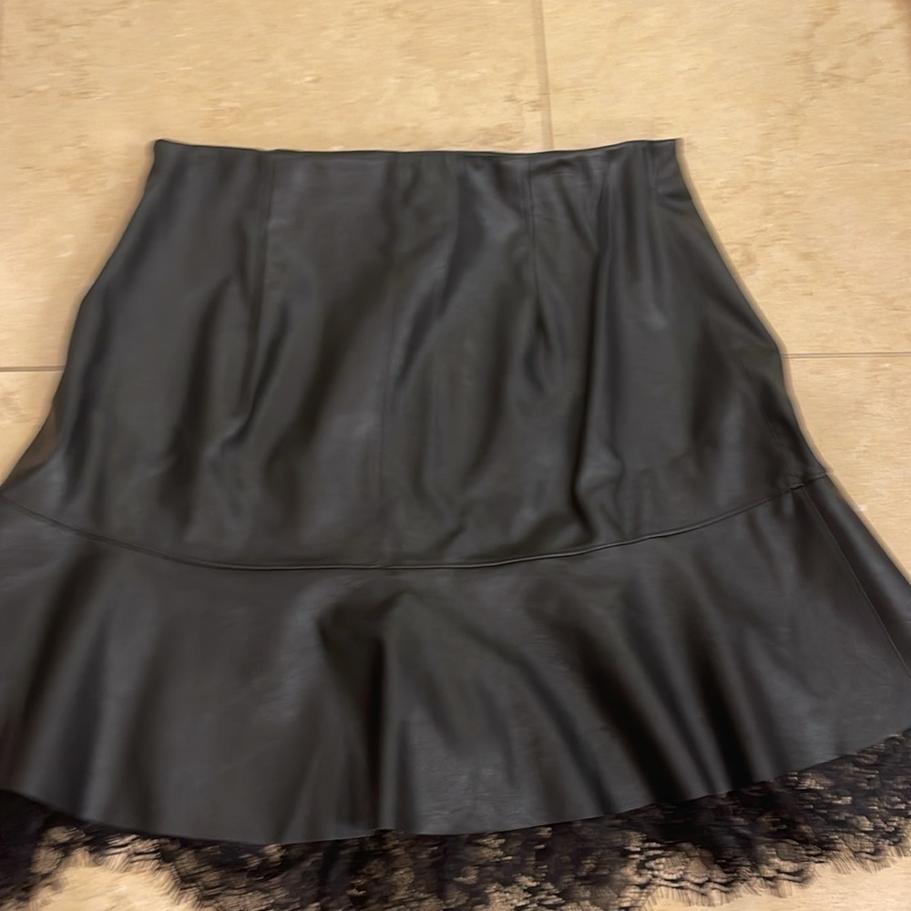 Bebe Leather Like Skirt with lace under lay. - Size L - Picture 2 of 7